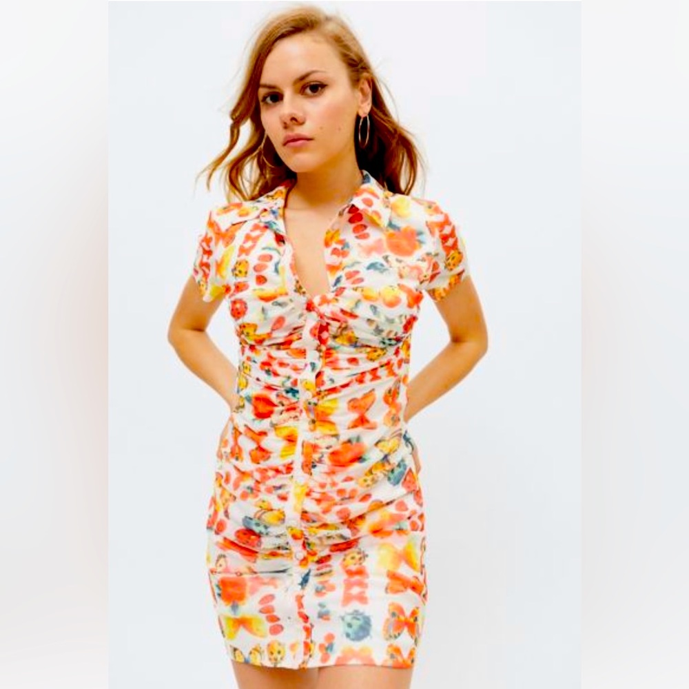 Nwt urban outfitters Riko butterfly body con mini button down dress size large